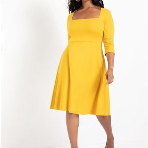 Eloquii Mustard Yellow 3/4 Sleeve Fit&Flare Knit Midi Dress Sz.14